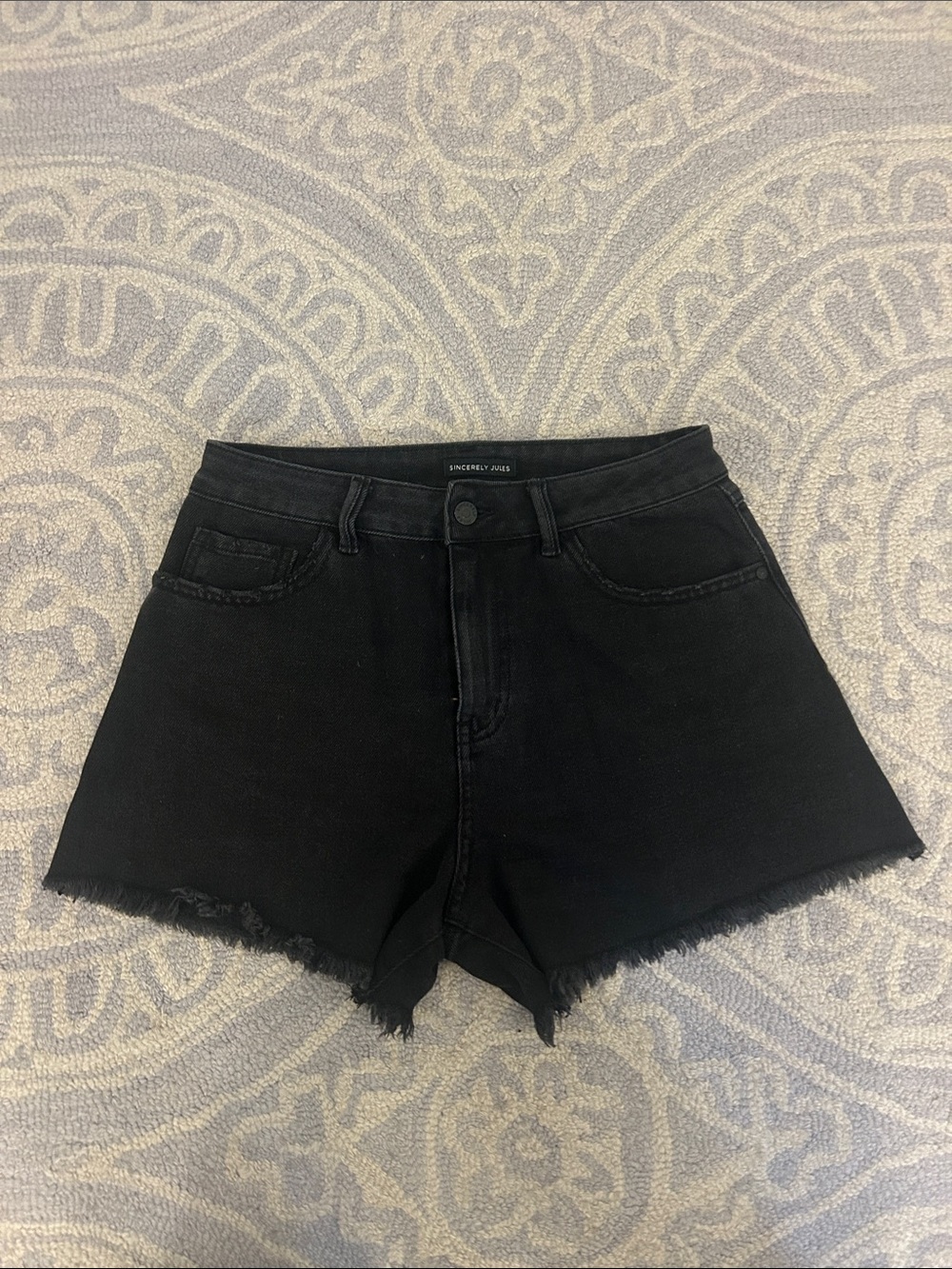 Sincerly Jules Black High-Rise Raw Hem Denim Shorts